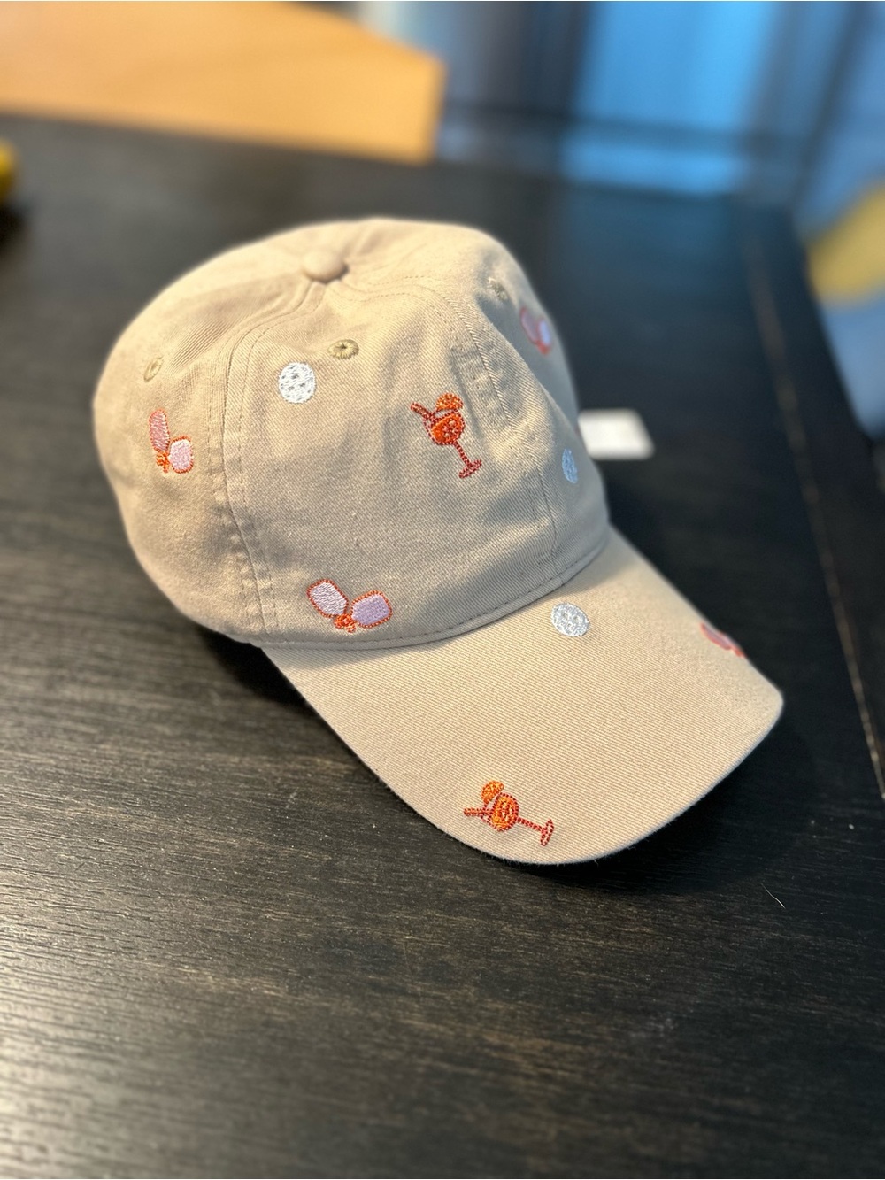 Anthropology Pickleball Tan Embroidered Baseball Cap Size All